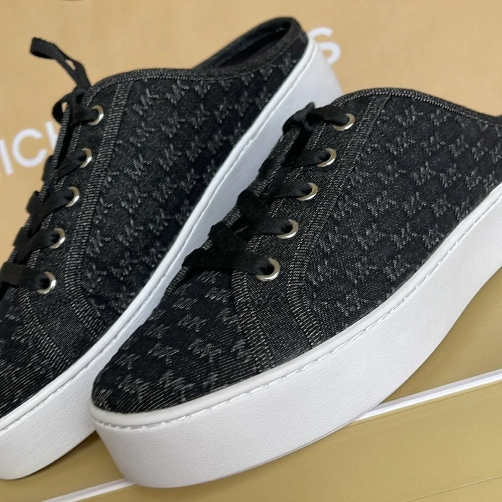 Michael Kors POPPY SLIDE SNEAKER MK DEBOSSED WASHED DENIM 49T4POFP3D Platforms